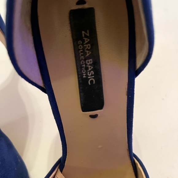 💙Zara Blue Suede Stiletto Heels Sz 37 US 7 Pointed Toe - Picture 6 of 8